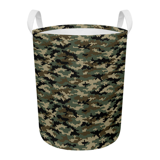 Army Green Digital Camo Pattern Print Round Laundry Basket