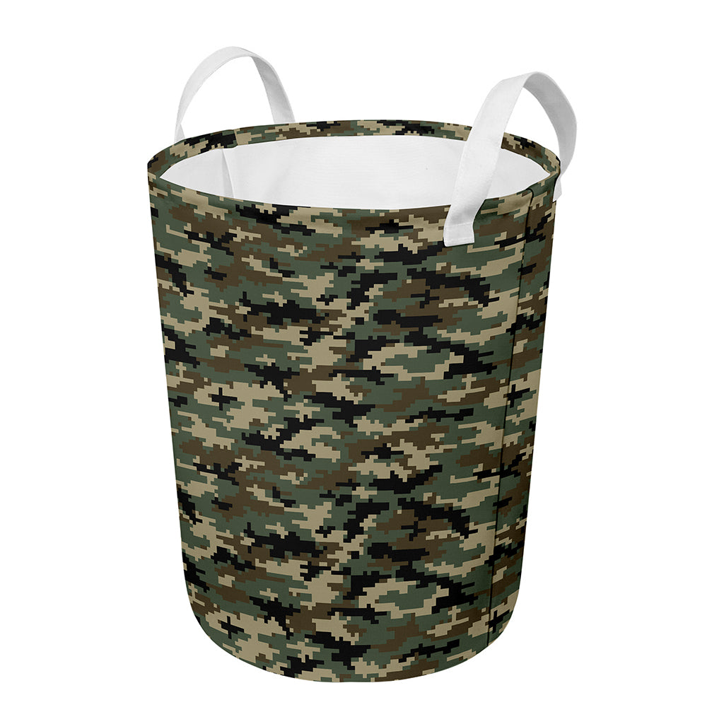Army Green Digital Camo Pattern Print Round Laundry Basket