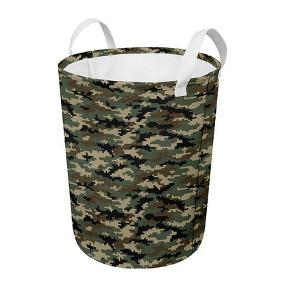 Army Green Digital Camo Pattern Print Round Laundry Basket