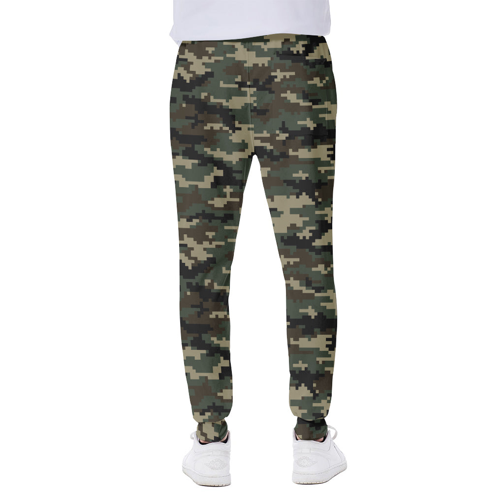 Army Green Digital Camo Pattern Print Scuba Joggers