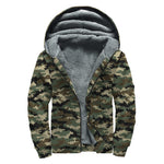 Army Green Digital Camo Pattern Print Sherpa Lined Zip Up Hoodie