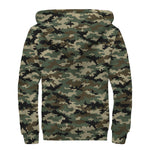 Army Green Digital Camo Pattern Print Sherpa Lined Zip Up Hoodie