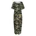 Army Green Digital Camo Pattern Print Short Sleeve Long Nightdress