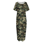 Army Green Digital Camo Pattern Print Short Sleeve Long Nightdress