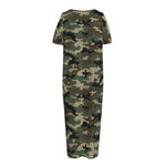Army Green Digital Camo Pattern Print Short Sleeve Long Nightdress