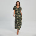 Army Green Digital Camo Pattern Print Short Sleeve Maxi Dress