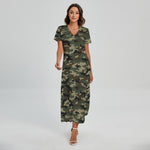 Army Green Digital Camo Pattern Print Short Sleeve Maxi Dress