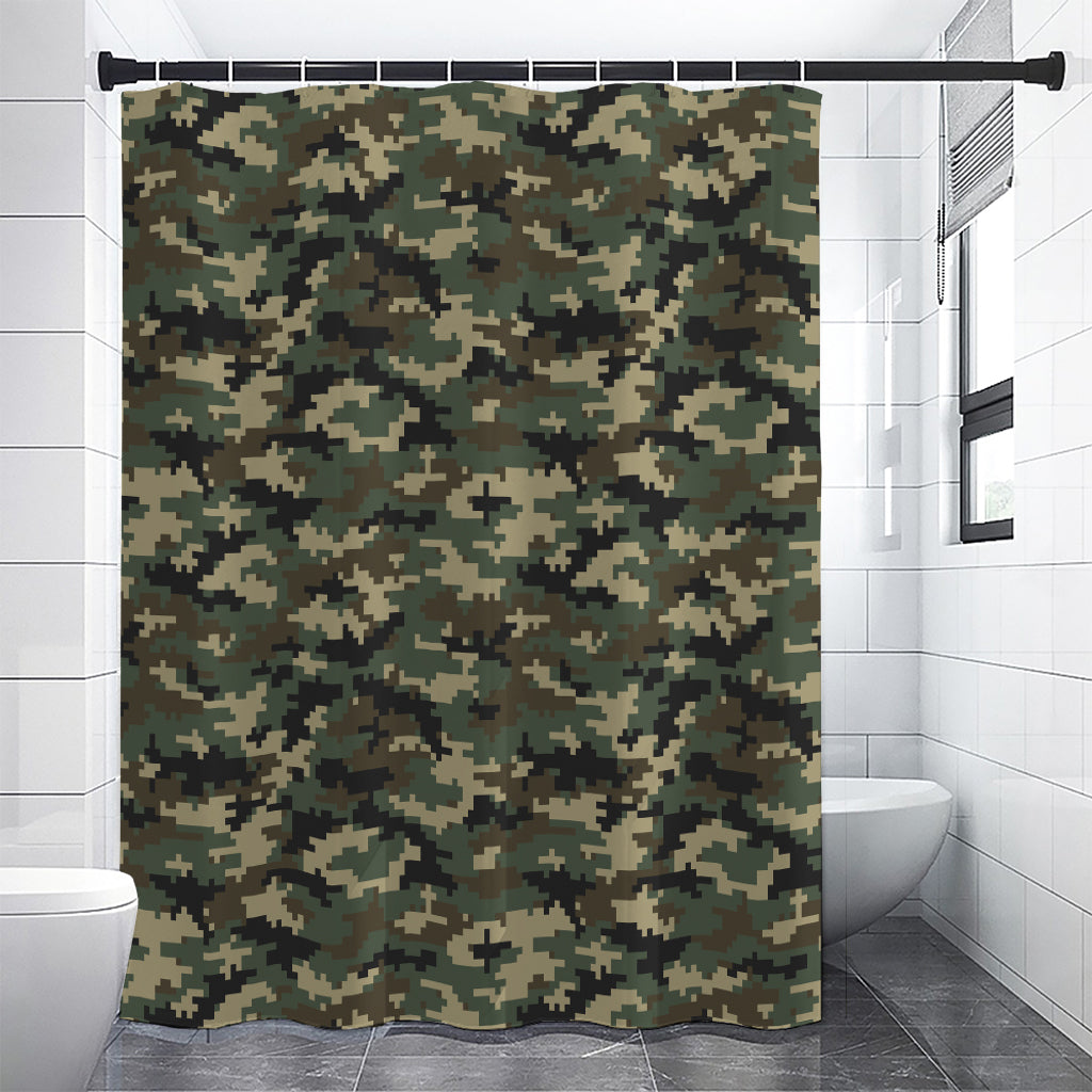 Army Green Digital Camo Pattern Print Shower Curtain