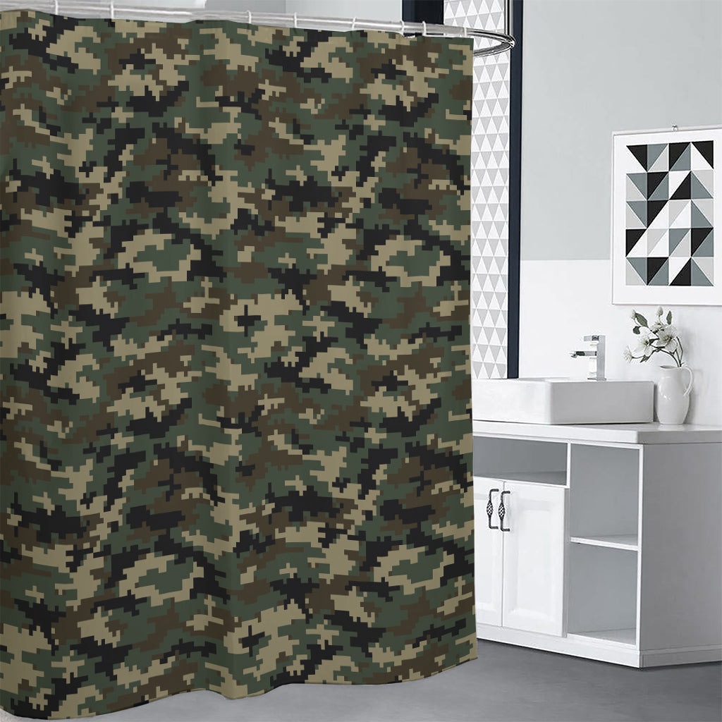 Army Green Digital Camo Pattern Print Shower Curtain