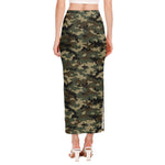 Army Green Digital Camo Pattern Print Side Slit Maxi Skirt