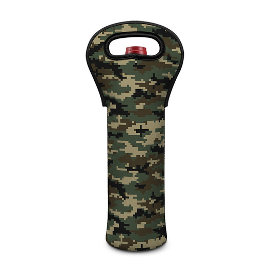 Army Green Digital Camo Pattern Print Single Neoprene Wine Tote