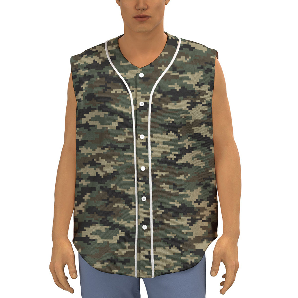 Army Green Digital Camo Pattern Print Sleeveless Baseball Jersey