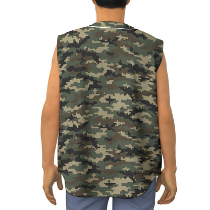 Army Green Digital Camo Pattern Print Sleeveless Baseball Jersey