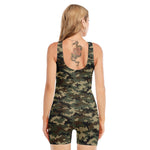 Army Green Digital Camo Pattern Print Sleeveless One Piece Swimsuit