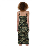 Army Green Digital Camo Pattern Print Slim Fit Midi Cami Dress