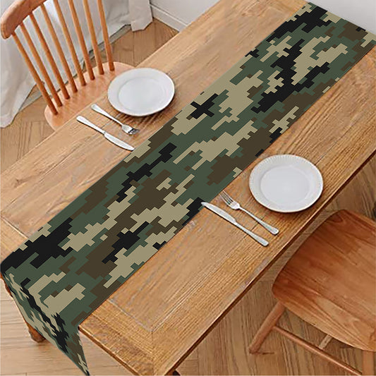 Army Green Digital Camo Pattern Print Table Runner