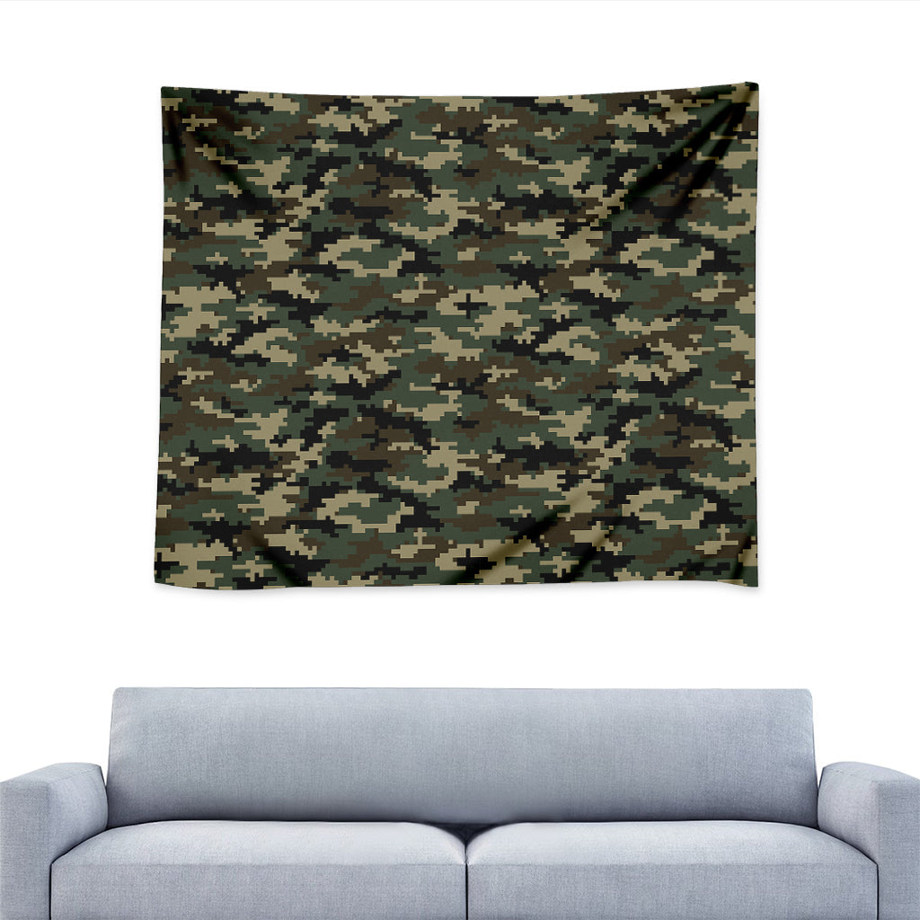 Army Green Digital Camo Pattern Print Tapestry