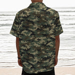 Army Green Digital Camo Pattern Print Textured Short Sleeve Shirt