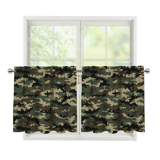 Army Green Digital Camo Pattern Print Tier Curtains