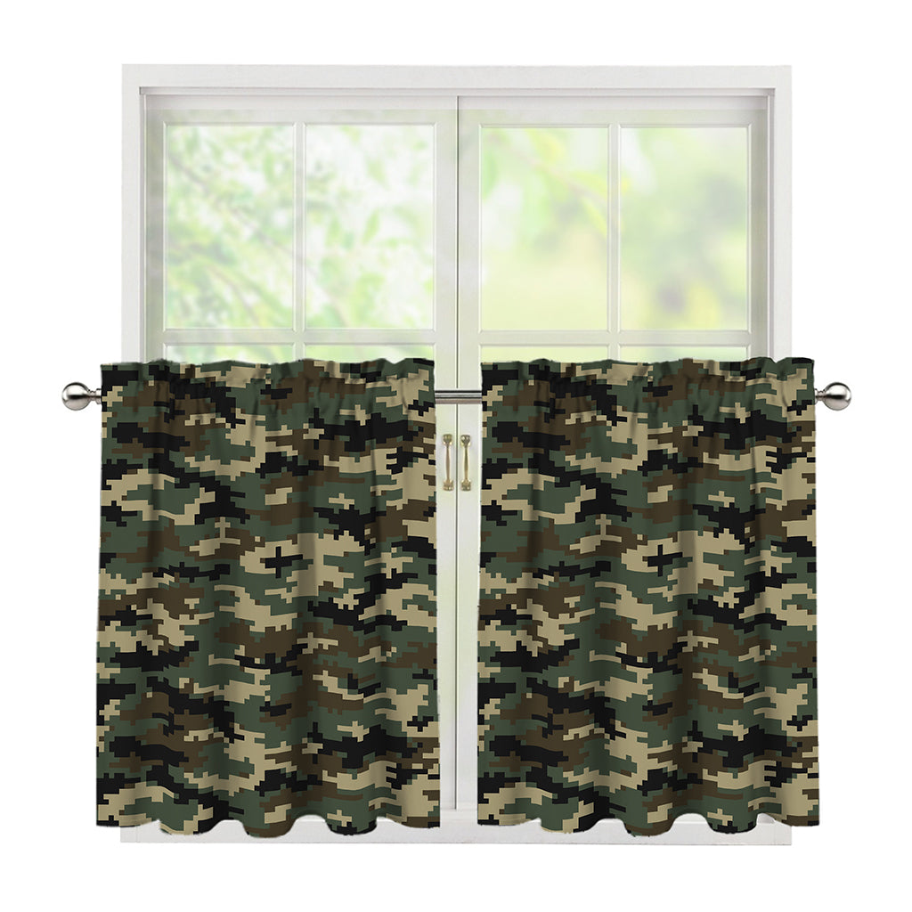 Army Green Digital Camo Pattern Print Tier Curtains