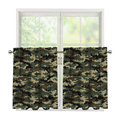 Army Green Digital Camo Pattern Print Tier Curtains