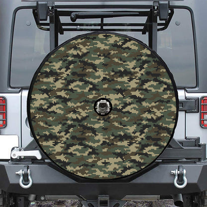 Army Green Digital Camo Pattern Print Tire Cover With Camera Hole