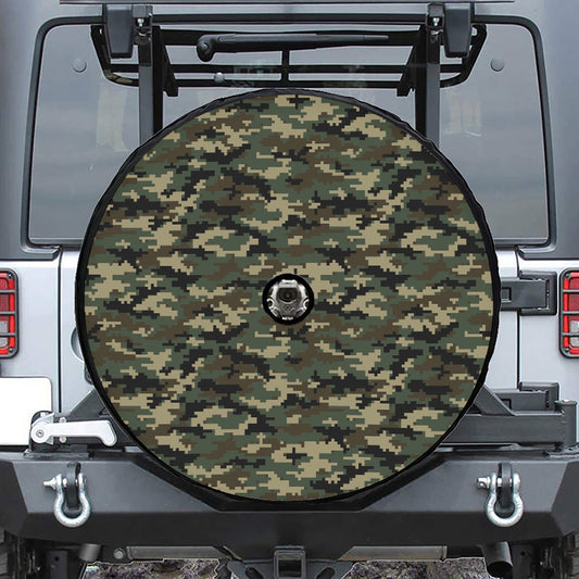 Army Green Digital Camo Pattern Print Tire Cover With Camera Hole