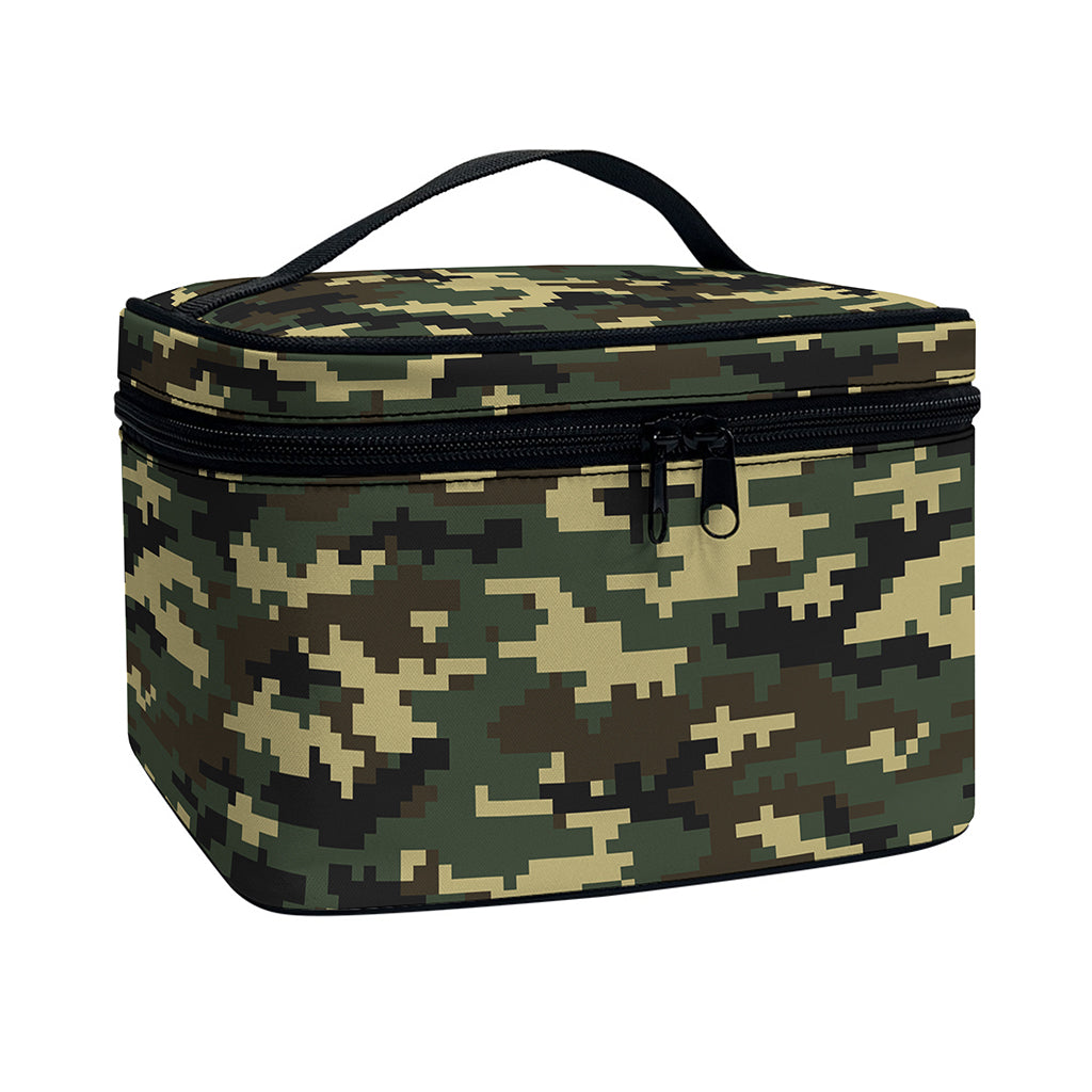 Army Green Digital Camo Pattern Print Travel Makeup Bag