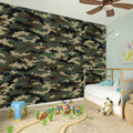 Army Green Digital Camo Pattern Print Wall Sticker