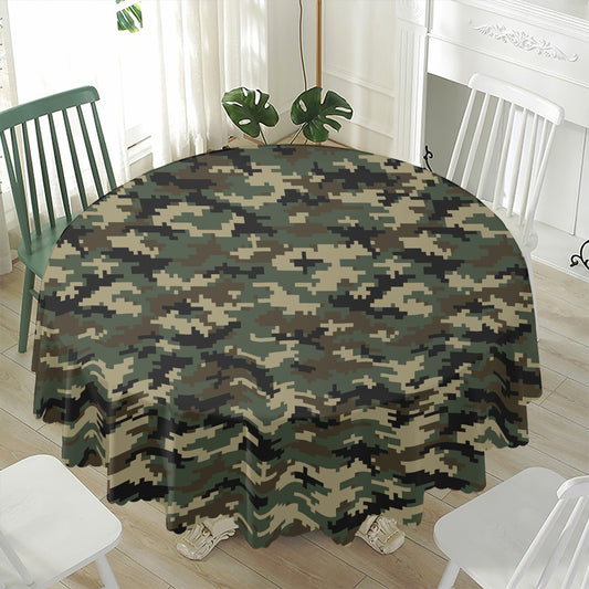 Army Green Digital Camo Pattern Print Waterproof Round Tablecloth