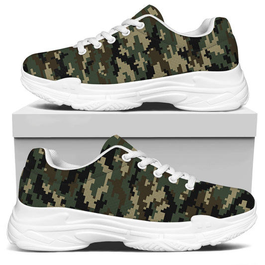 Army Green Digital Camo Pattern Print White Chunky Shoes
