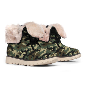 Army Green Digital Camo Pattern Print Winter Boots