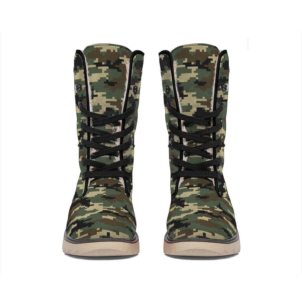 Army Green Digital Camo Pattern Print Winter Boots