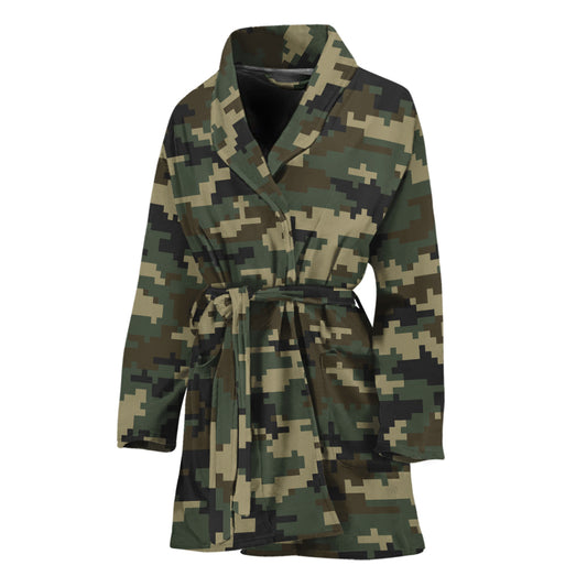 Army Green Digital Camo Pattern Print Women's Bathrobe