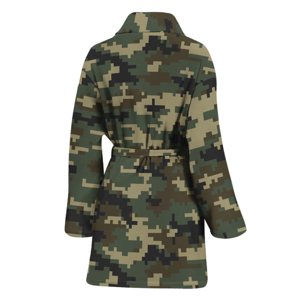 Army Green Digital Camo Pattern Print Women's Bathrobe