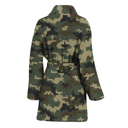 Army Green Digital Camo Pattern Print Women's Bathrobe