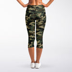 Army Green Digital Camo Pattern Print Women's Capri Leggings