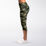 Army Green Digital Camo Pattern Print Women's Capri Leggings