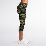 Army Green Digital Camo Pattern Print Women's Capri Leggings