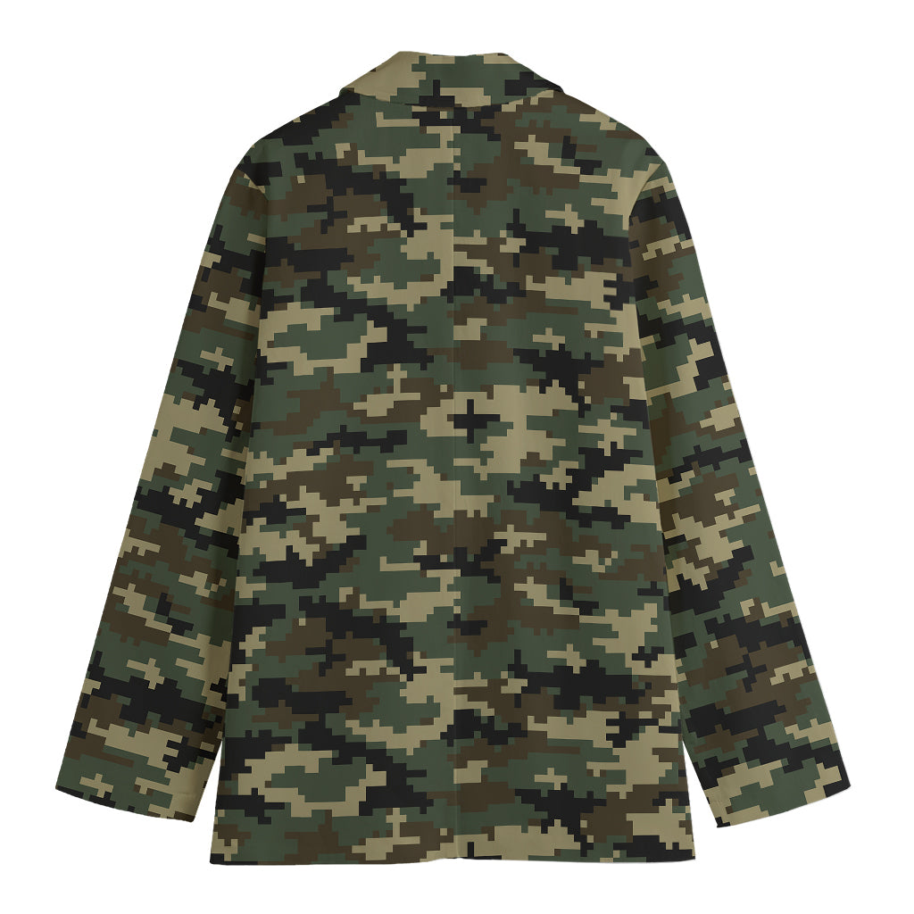 Army Green Digital Camo Pattern Print Women's Cotton Blazer