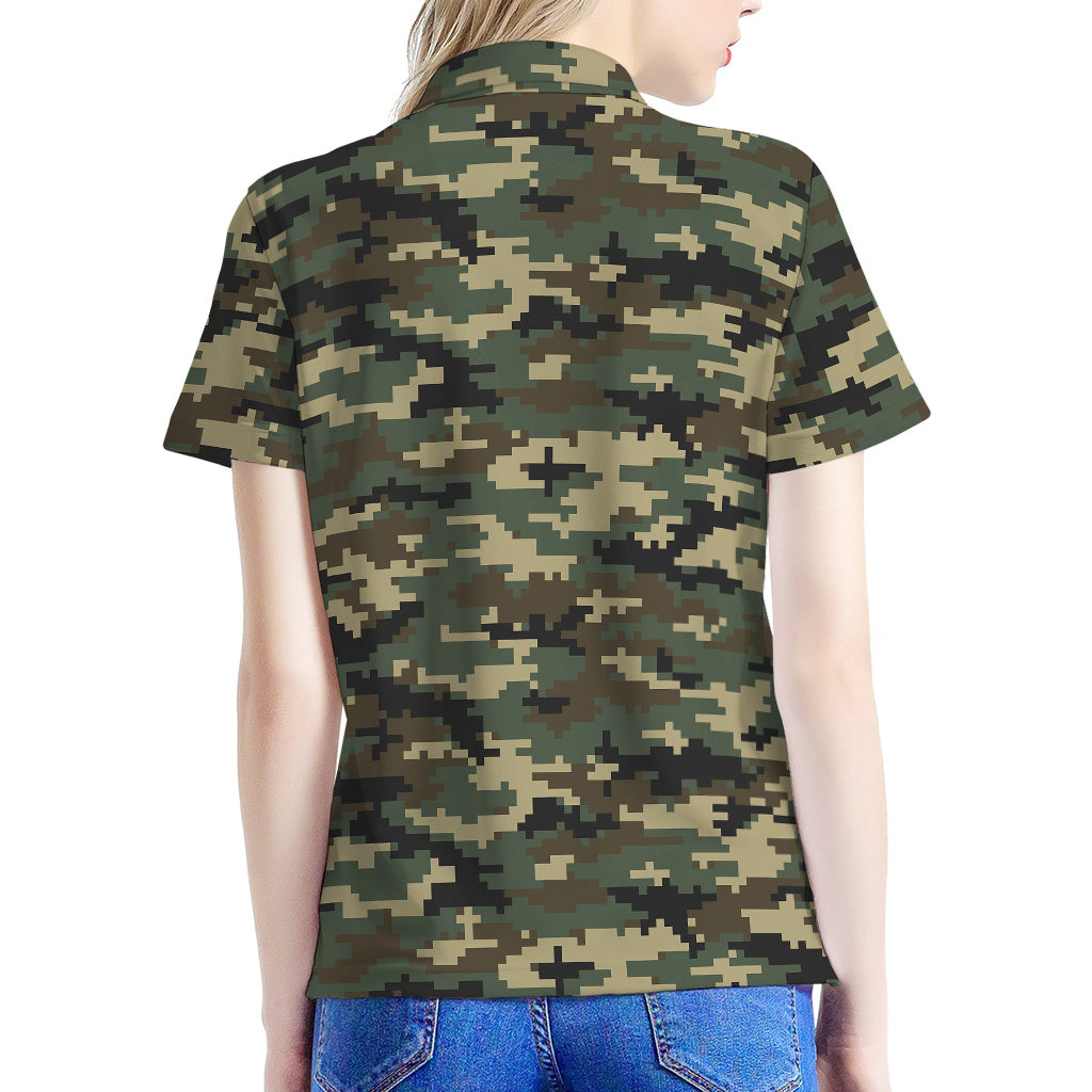 Army Green Digital Camo Pattern Print Women's Polo Shirt