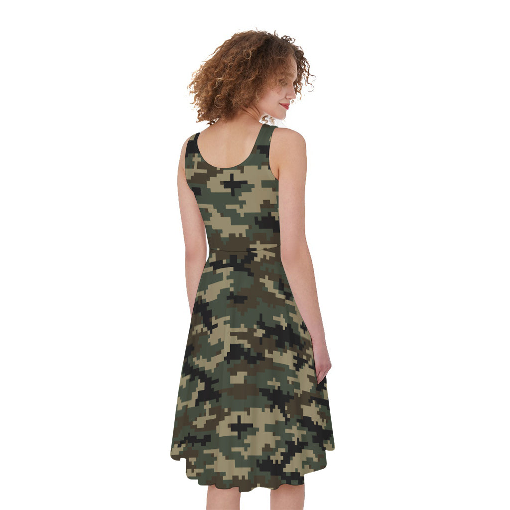 Army Green Digital Camo Pattern Print Women's Sleeveless Dress