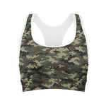 Army Green Digital Camo Pattern Print Women's Sports Bra