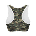 Army Green Digital Camo Pattern Print Women's Sports Bra
