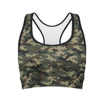 Army Green Digital Camo Pattern Print Women's Sports Bra