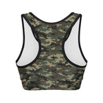 Army Green Digital Camo Pattern Print Women's Sports Bra