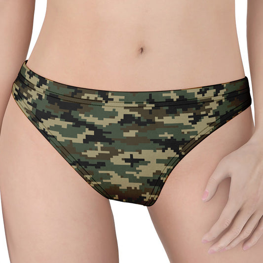 Army Green Digital Camo Pattern Print Women's Thong