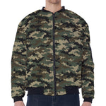 Army Green Digital Camo Pattern Print Zip Sleeve Bomber Jacket