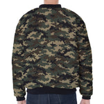 Army Green Digital Camo Pattern Print Zip Sleeve Bomber Jacket