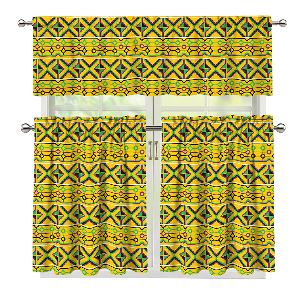 Asante Kente Pattern Print 3 Piece Kitchen Curtains